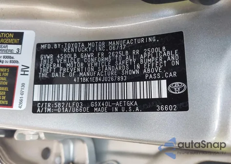 2018 Toyota Avalon Xle Premium из США, поврежденный, VIN 4T1BK1EB4JU267893